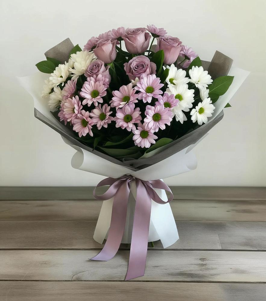 Букет цветов из: Хризантемы и Розы в Заволжске